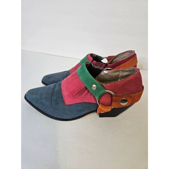 Santa Barbara 1980-90's suede color block booties. Size 6. - Picture 1 of 6